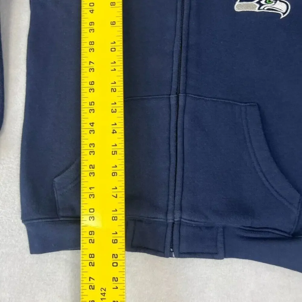 Seattle Seahawks Sweater Youth Small 8 Blue Full Zip Hooded Kangaroo Pockets